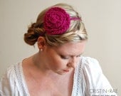 Skinny Posie Headband in Magenta // Adult Pink Flower // Poppy Knitted Headband