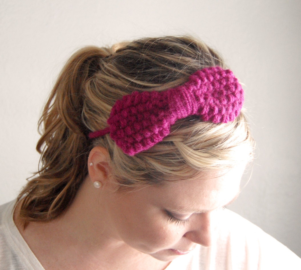 Knit Headband in Magenta with Large Bow // Adult Pink Bow // Preppy Knitted Headband