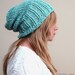 Wide Rim Knit Slouchy Hat in Seafoam // Floppy Hipster Light Blue Knitted Hat // Rimmed Knit Loose-fit Hat