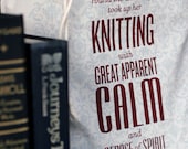 Knitting project bag - Knitted Word "Tale of Two Cities" drawstring bag