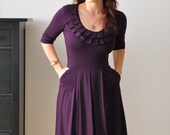 Pleated Neckline Dress- Bridesmaid Dress With 3/4 Sleeves
