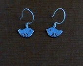 Matte Sparrow Bird Round Sterling Silver Ear Wires Earrings