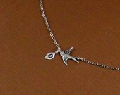 Personalized Initial Sterling Silver Plated Oxidized Silver Sparrow Necklace White Gold Plated Chain