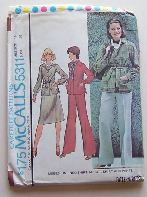 Womens Unlined Shirt Jacket, Skirt and Pants Size 16 Vintage McCall's 5311 Sewing Pattern