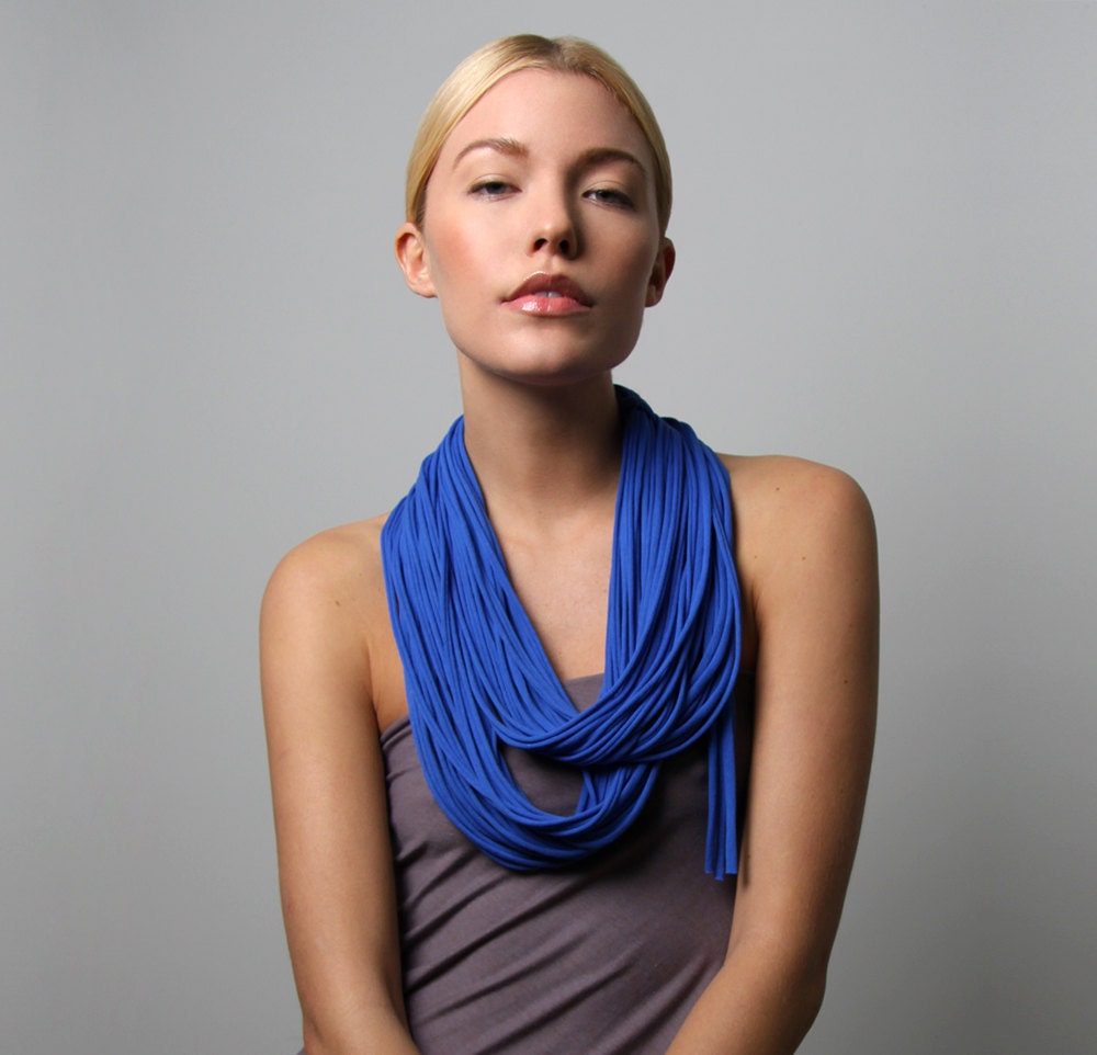 Blue Infinity Scarf - Womens Mens - Fabric Necklace - Circle Scarf - Loop Scarf - Cotton - Colbalt - Womens Mens Necklace Fabric Jewelry CIJ