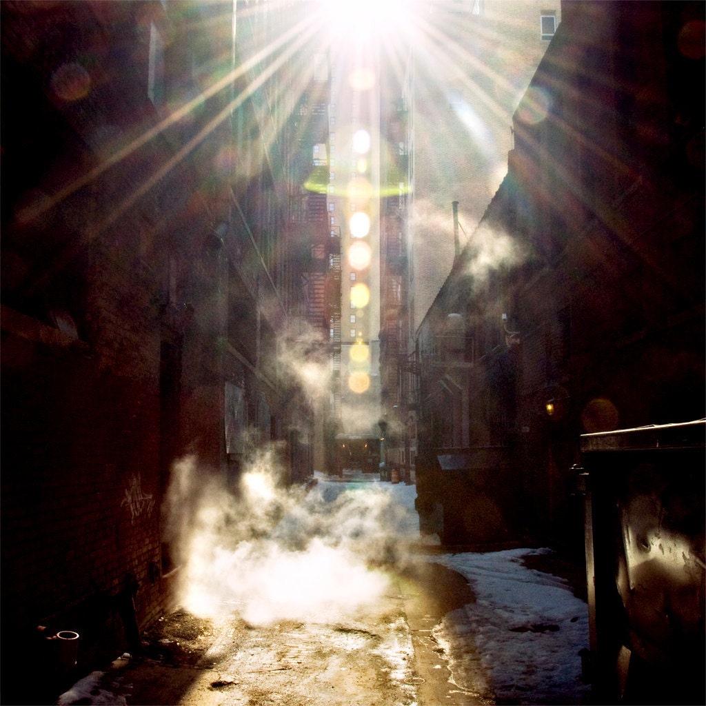 16x16 - Surreal Fine Art, Detroit landscape, cityscape, architecture color photography "Angelic Alleys"