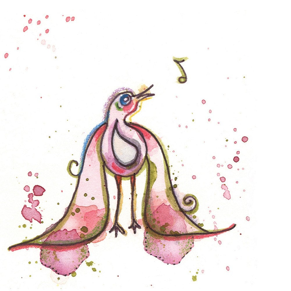 Singing Bird Greeting Card // Blank Illustrated Animal Friendship Birthday Anniversary Mothers Day Gift Card 4" x 6"