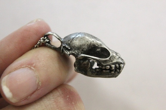 Ancient Silver Metal Bat Skull Necklace