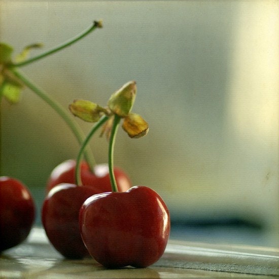 Cherries photograph. Fine art kitchen photography print. 8x8 (20x 20cm)