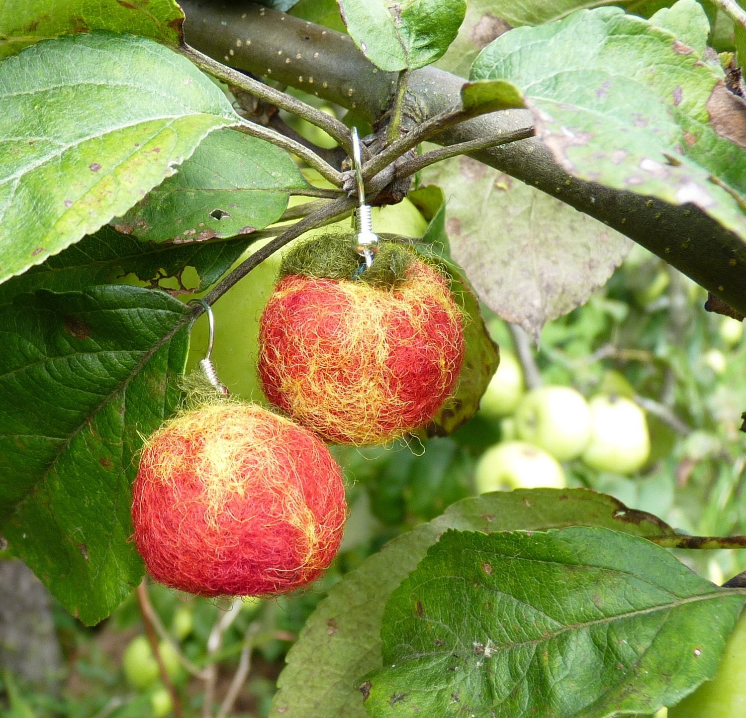 Wool apple earrings felted red yellow jewelery autumn Birthday gift for her decoration fall Wedding favors