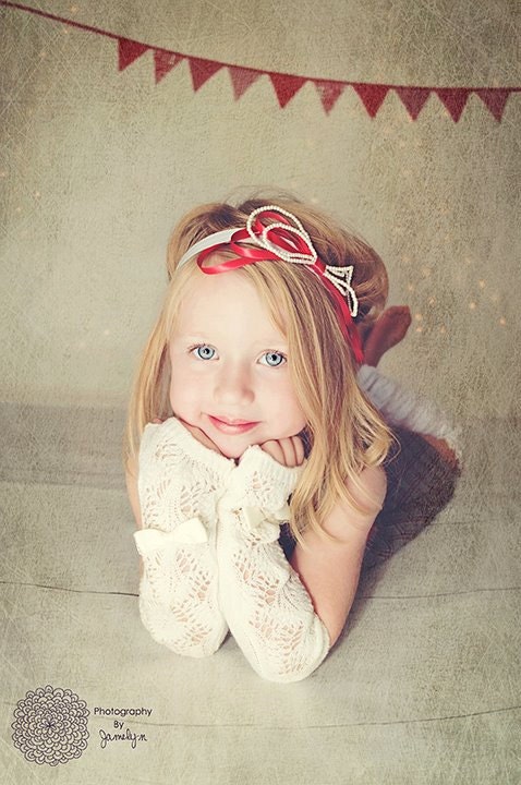 Red Ribbon Hair Bow Headband with Pearls Christmas Holiday Photography Prop - Toddlers Girls Babies Adults Boutique Satin Women