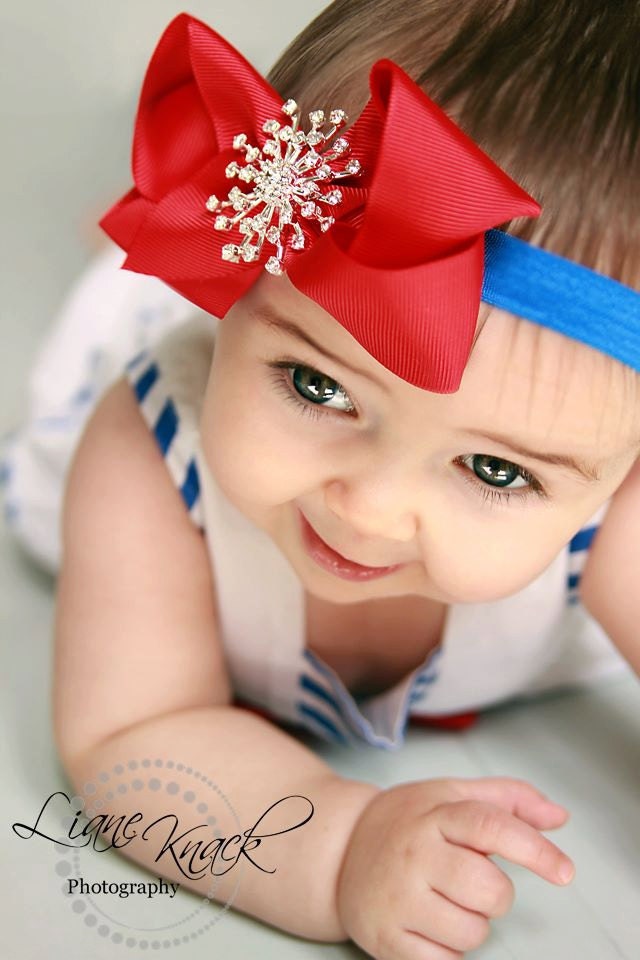 4th of JULY Red White Blue Headband Hair Bow w/ Mega Star Firework Fire Cracker Bling Patriotic Babies Toddlers Girls
