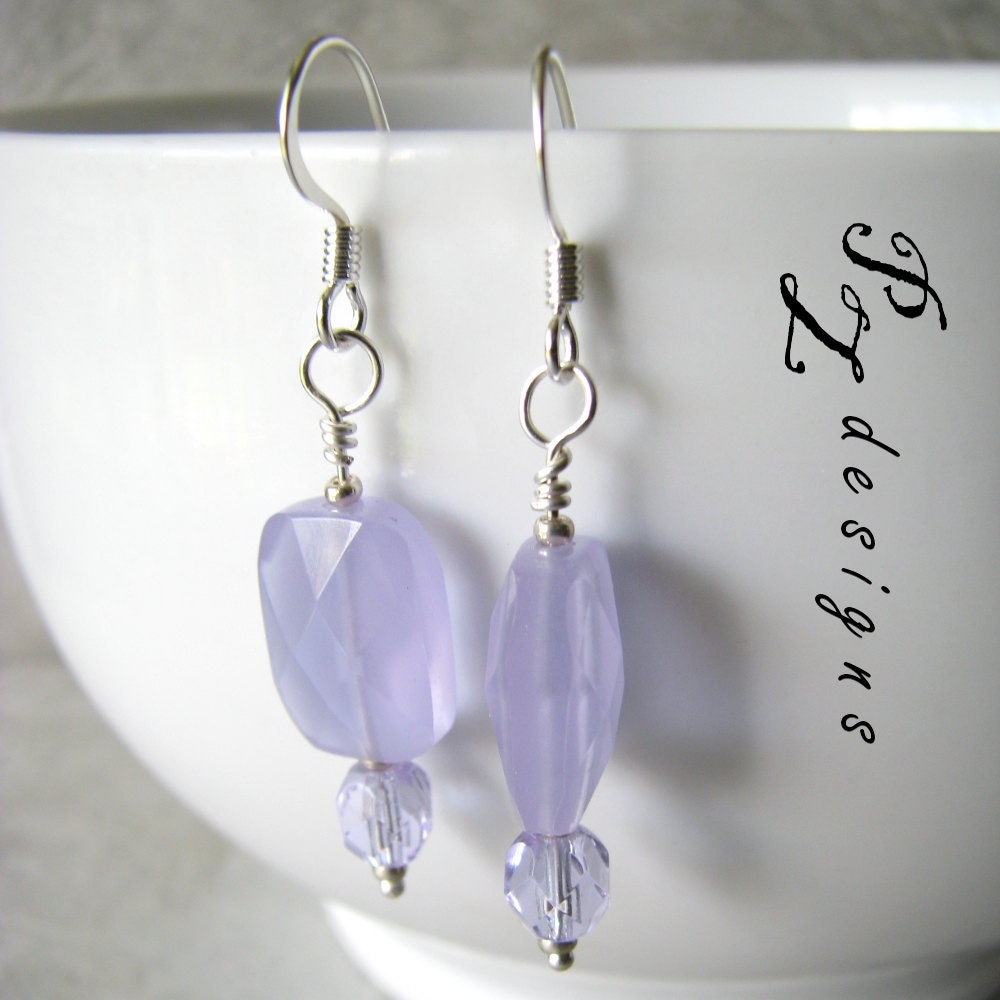 CLEARANCE: Lavender Mist Earrings - Light Purple Faceted Opalite & Crystal Beads on Silver