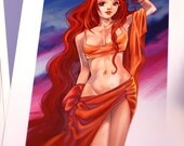 Dusk. pin up anime beach babe bikini tropical art print fantasy