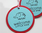 Elephant Baby Shower Tags Welcome Little One - Set of 6 - Custom Colors Available - Baby Shower Favor Tags Elephant Tags Il_170x135
