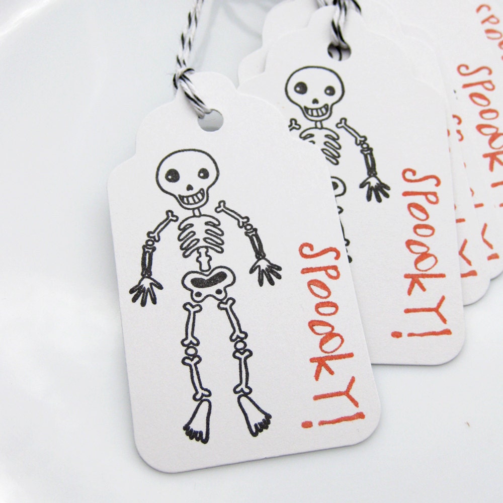 Skeleton Tags Spooky - Set of 8 - Halloween Tags Halloween Party Decor Trick or Treat Tags Il_570xn