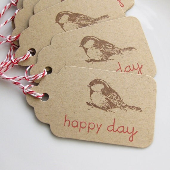 Bird Tags Happy Day - Set of 8 - Bridal Shower Baby Shower Wedding Favor Tags Il_570xn