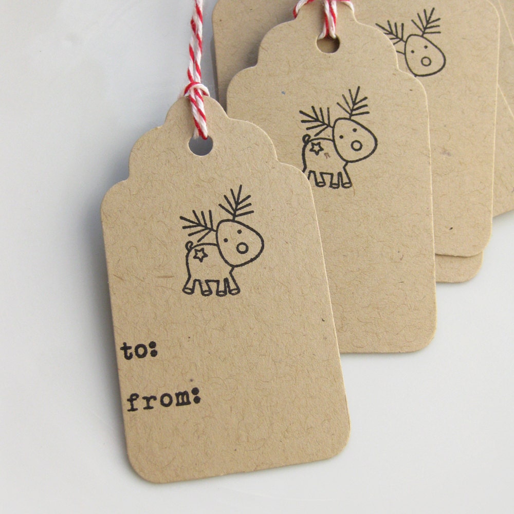 Christmas Tags Reindeer To From - Set of 8 - Custom Colors Available - Holiday Tags Party Favor To From Tags Il_570xn