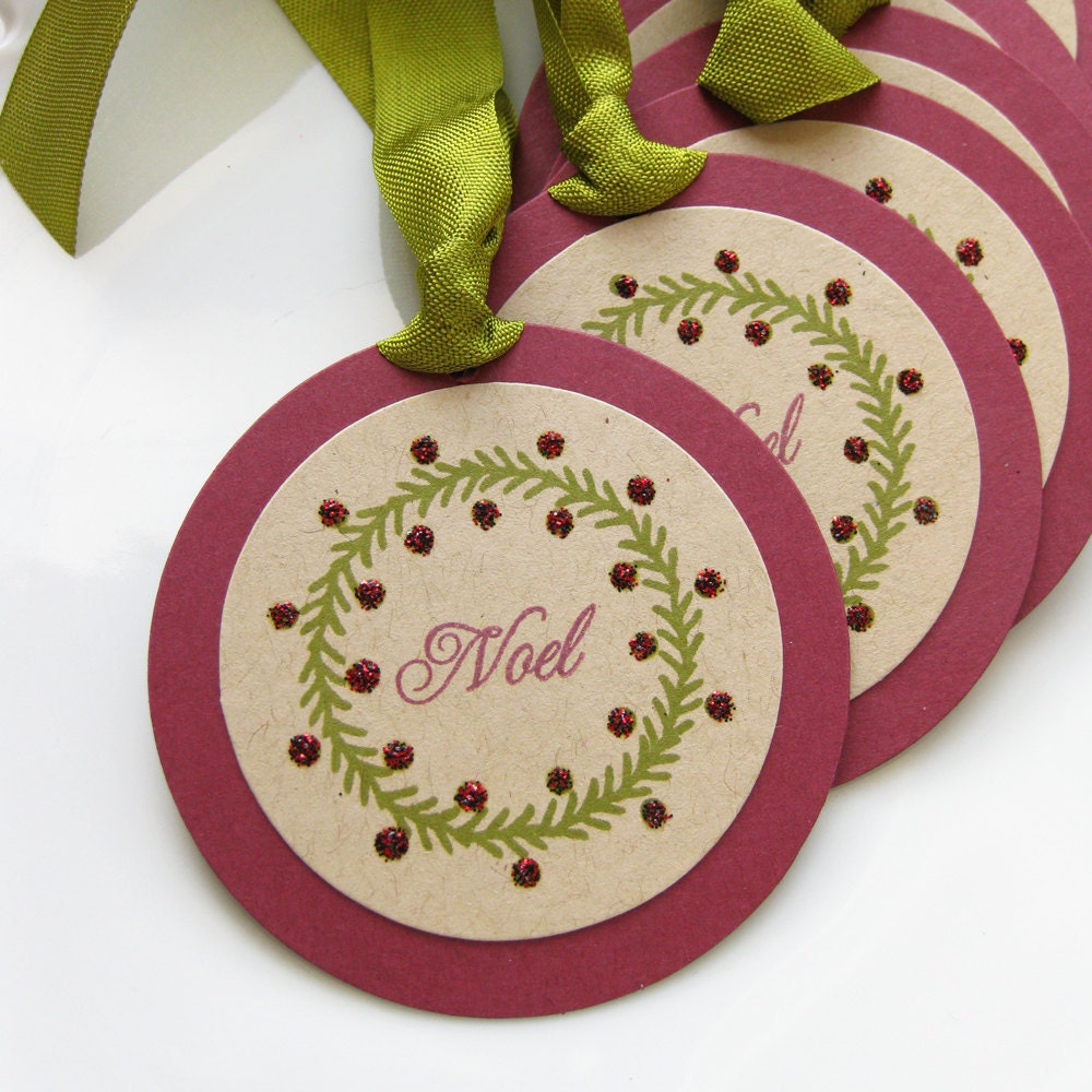 Christmas Gift Tags Noel Glitter Wreath - Set of 6 Large - Favor Tag Holiday Packaging Gift Wrap Christmas Tags Il_570xn