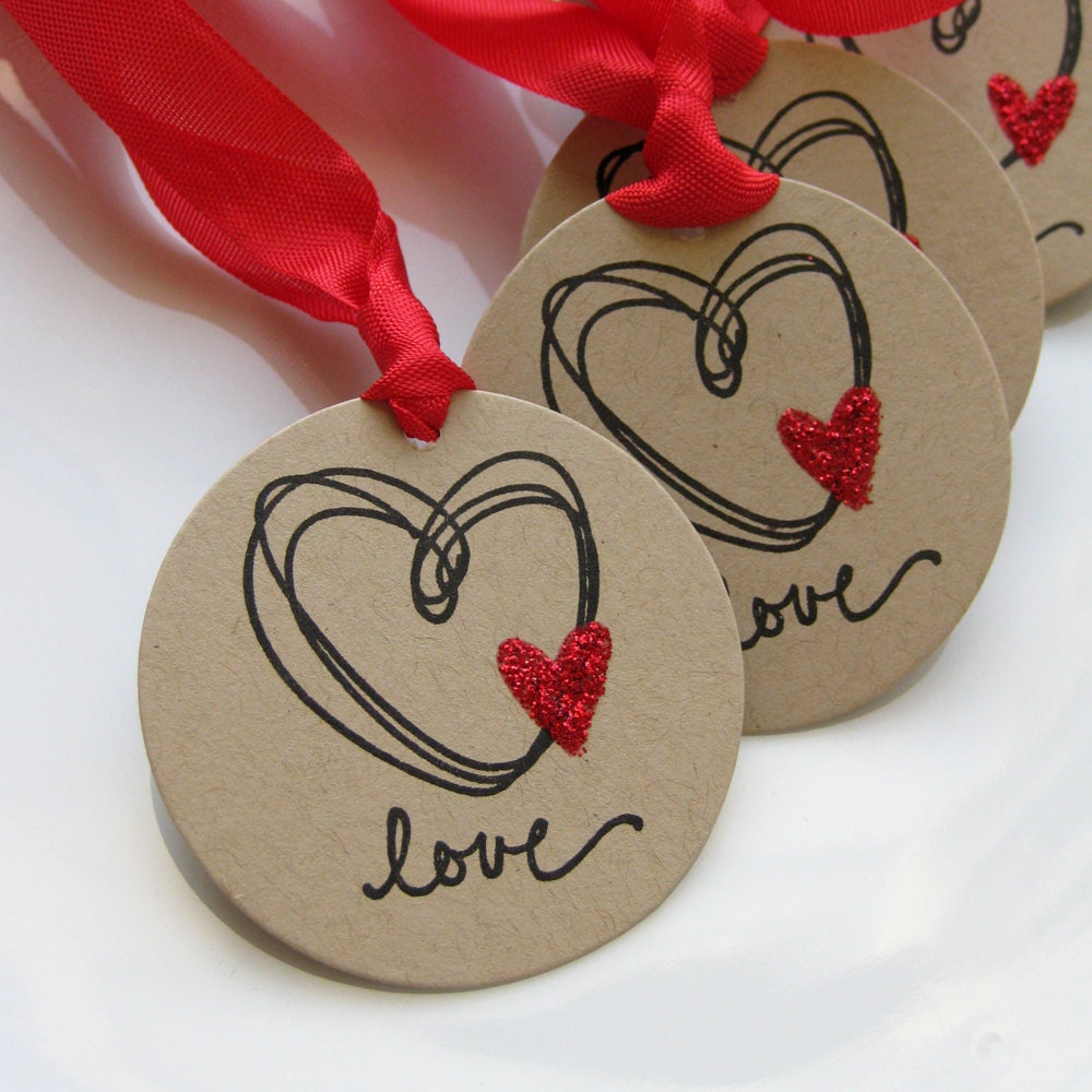 Love Tags Glitter Heart - Set of 6 - Wedding Love Favor Tags Bridal Shower Tags Heart Tags Valentine's Day Tags Il_570xn