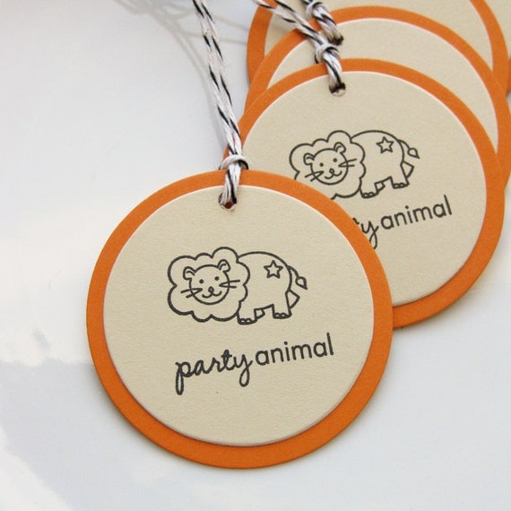 Lion Gift Tags Party Animal - Set of 6 - Custom Colors Available - Safari Birthday Circus Party Lion Birthday Party Il_570xn