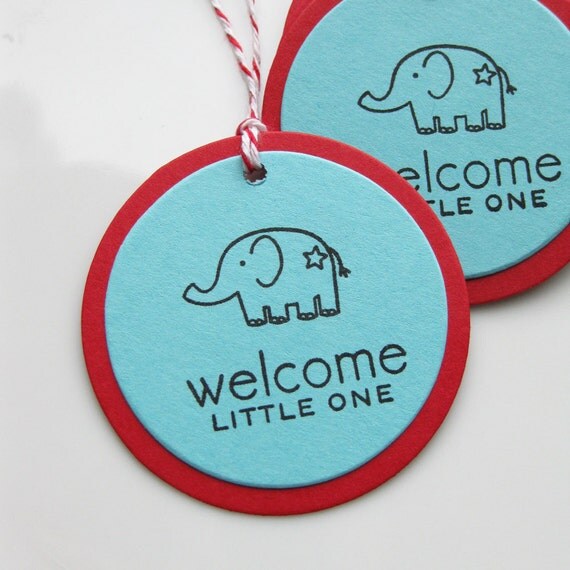 Elephant Baby Shower Tags Welcome Little One - Set of 6 - Custom Colors Available - Baby Shower Favor Tags Elephant Tags Il_570xn