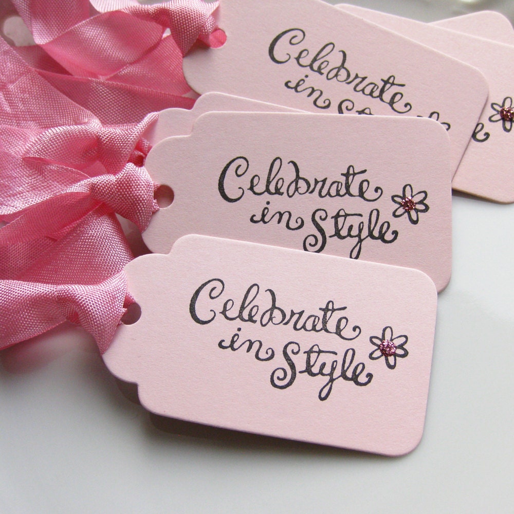 Celebrate in Style Tags Glitter Flower - Set of 6 - Birthday Party Favor Tags Celebrate Gift Tags Bridal Shower Tags Il_570xn
