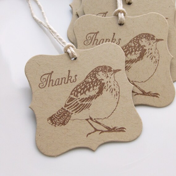 Thanks Bird Tags - Set of 8 - Custom Colors Available - Bridal Shower Thank You Wedding Favor Tags Bird Thank You Tags Il_570xn