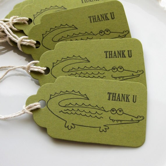 Alligator Party Tags Thank U - Set of 8 - Custom Colors Available - Children Birthday Favor Tags Safari Zoo Party Tags Il_570xn