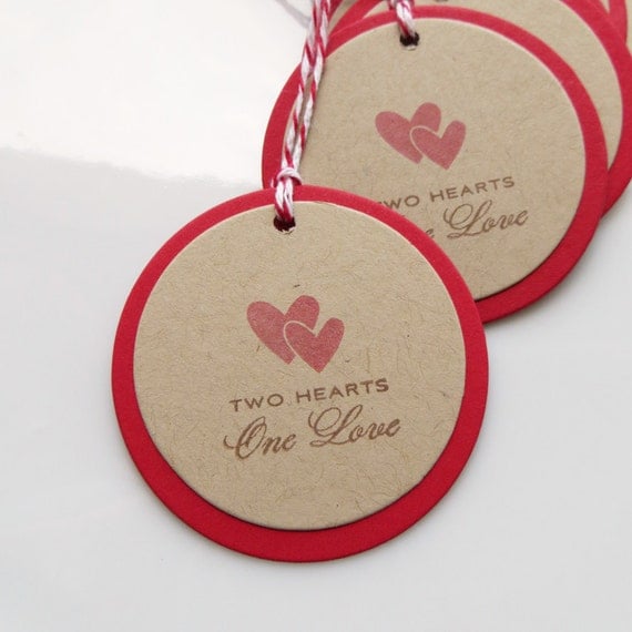 Wedding Favor Tags Two Hearts One Love - Set of 6 - Custom Colors Available - Bridal Shower Tags Wedding Tags Il_570xn