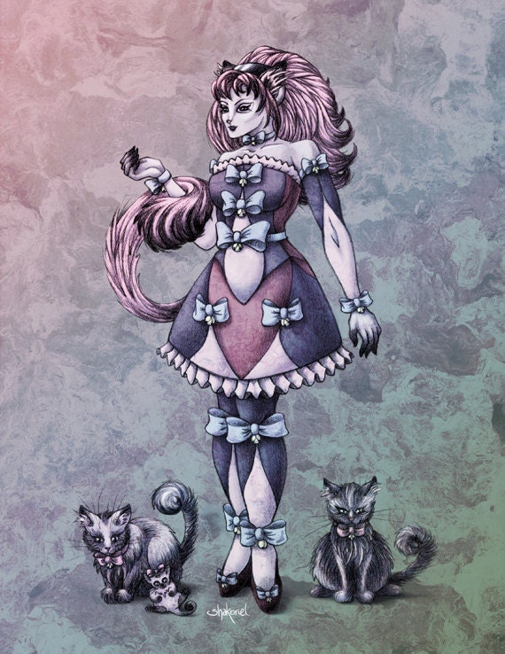 Cat Goddess Print - Sweet Fantasy Art - Kawaii Cat Girl Art - Digital Print