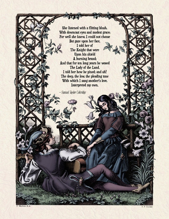 Items Similar To Coleridge Regency Poetry Victorian Art Love Poem Romantic Print Vintage