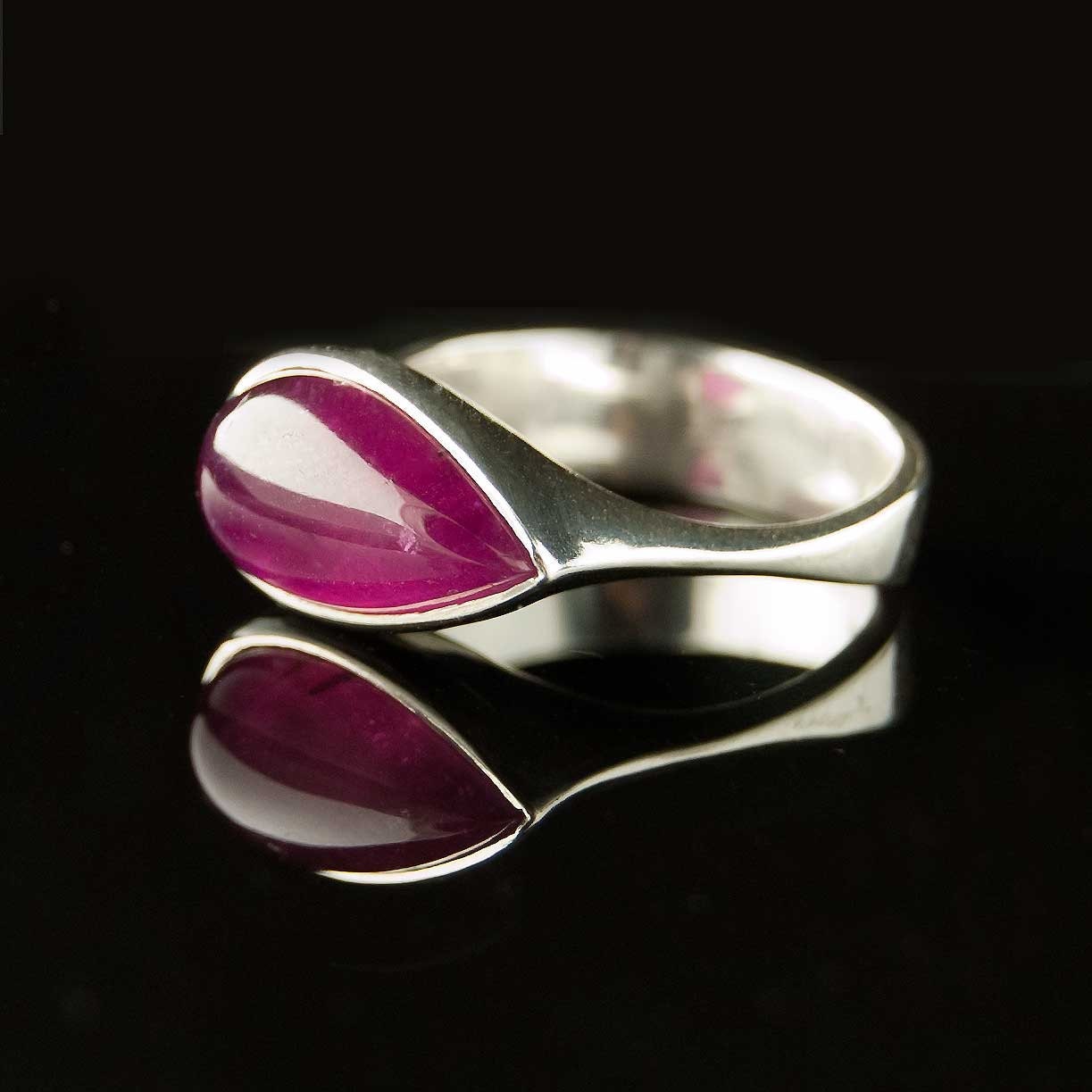 Pear Pink Tourmaline Tetra Ring, OOAK Sterling Silver Tourmaline ring, size 6 to 8 - nodeform
