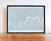 London Type Map in Duck Egg Blue - decorative screen print