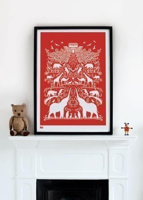 Noah's Ark in Poppy Red - decorative screen print