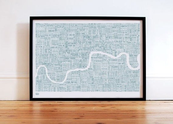 London Type Map in Duck Egg Blue - decorative screen print
