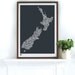 New Zealand Type Map in Sheer Slate - decorative screen print