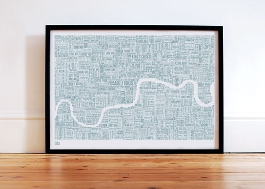 London Type Map in Duck Egg Blue - decorative screen print