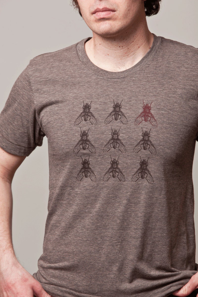 men's tshirt - fly tshirt - insect tshirt - American Apparel tri-blend track tee - coffee brown - FREE SHIPPING - flytrap