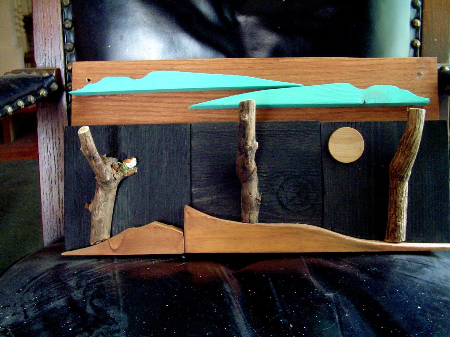 Reclaimed Wood and Natural Branch Wood Rustic coat rack OOAK One of a Kind Dog Leash Irondog