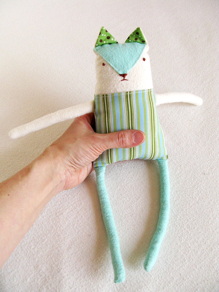 Plush Cat Kitty Recycled Fabric Baby Friendly Cute Adorable Soft Turquoise