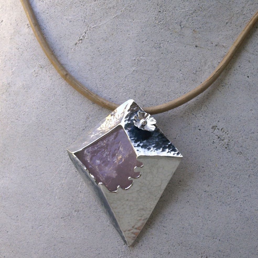 Rose quartz necklace, Sterling Silver, Crystal Rose Quartz Pendant, leather Necklace, Gemstone