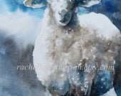 blue nursery art SHEEP PRINT from watercolor sheep (kids art print) 8 x 10 baby boy lamb painting in blue white gray grey
