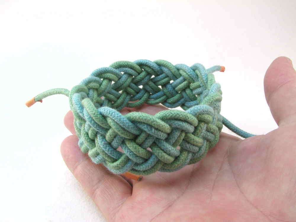 blue and green knotted sailor rope bracelet adjustable turks head knot 2062