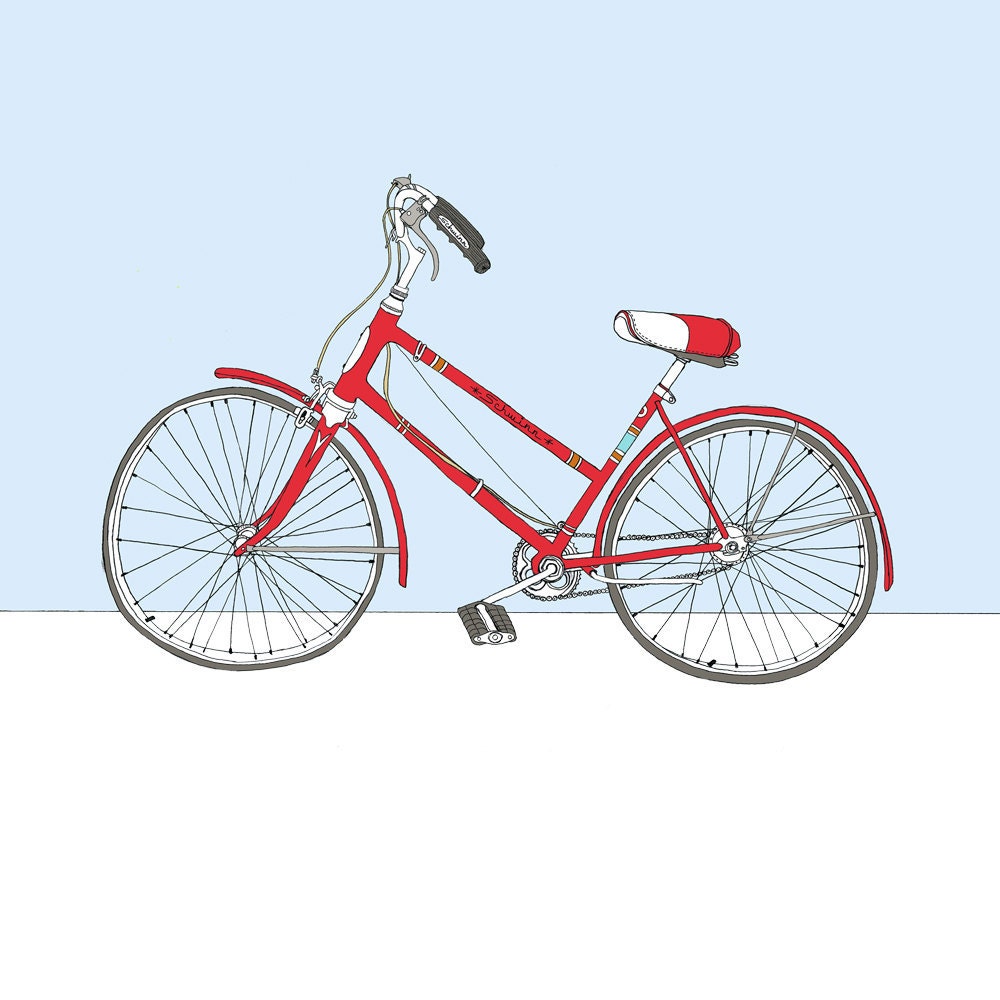 Bicycle Art. Vintage Red Schwinn print. 8x10 giclee print.