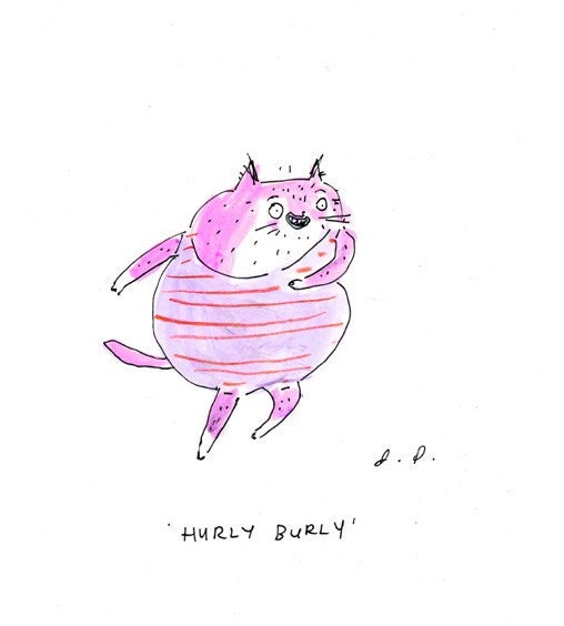 Dancing Cat- Purple Grape Cat- Fine Art Print -Hurly Burly