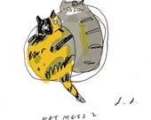 Fat Cat Art- Fat Mess 2- Illustration- Orange Cat- Tabby- Grey
