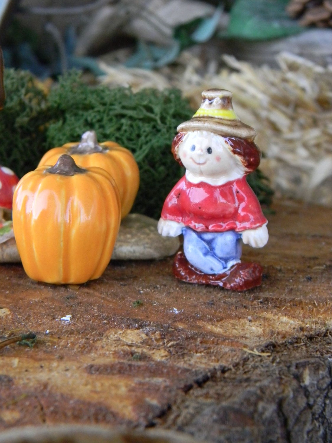 Scarecrow  terrarium miniature glazed ceramic  1.5 Inches tall