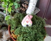 Pink  Roof terrarium  Ceramic glazed  Clay   House Miniature