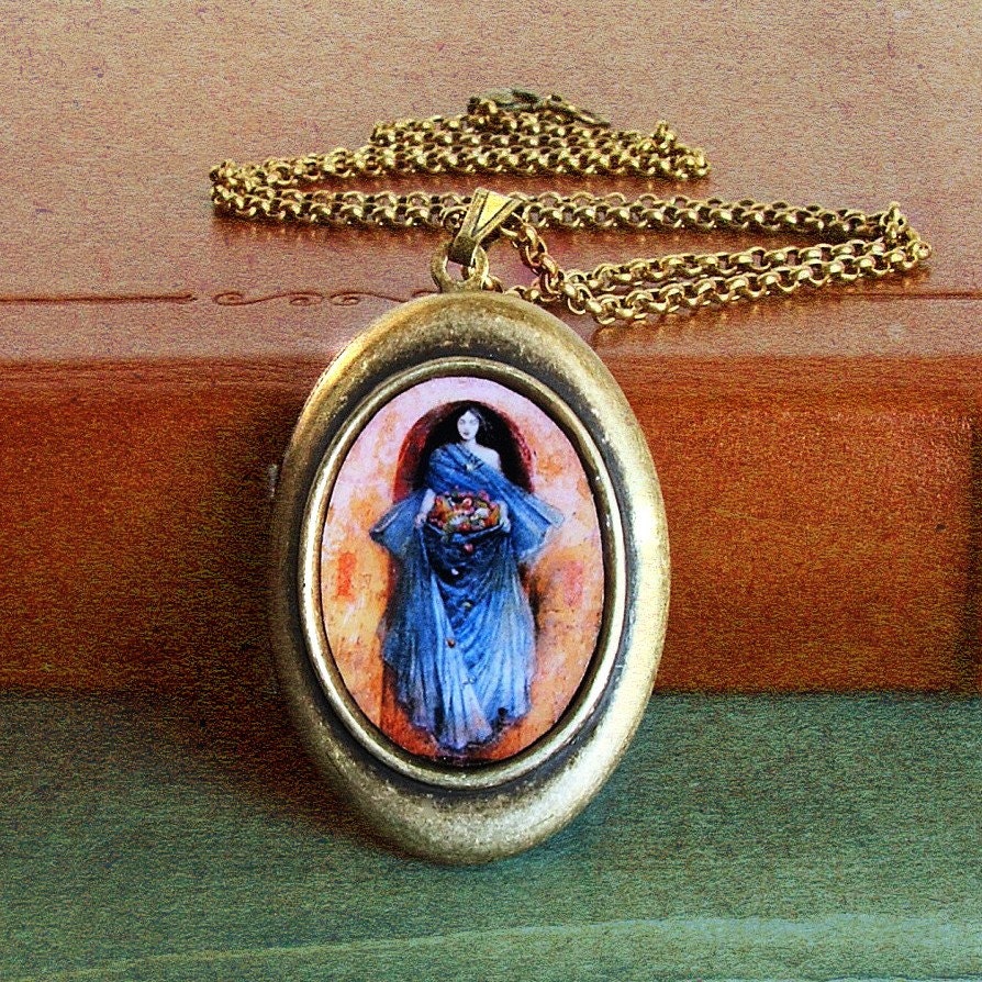 Art Locket Necklace, Mystical, Spiritual, Goddess, Vintage Inspired Blessings